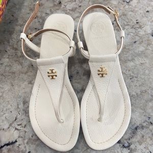 Cream Tory Burch Wedge Sandals - worn once
